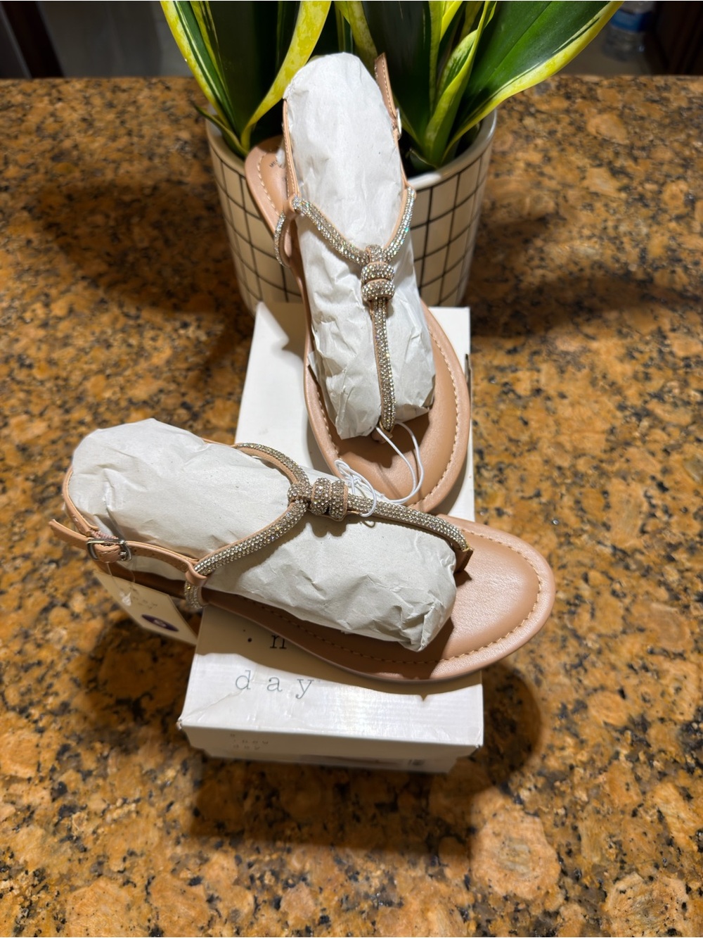 a new day Tan Rhinestone Knot T-Strap Sandals - Picture 6 of 7
